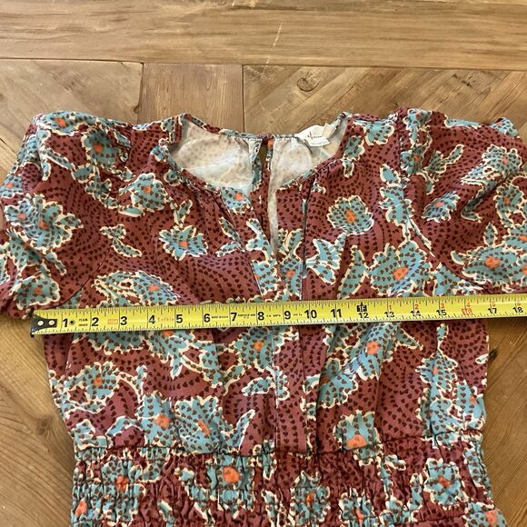 Anthropologie Wide-Leg Floral Jumpsuit XS Brick Red Teal Short Sleeve NWT - Picture 8 of 8